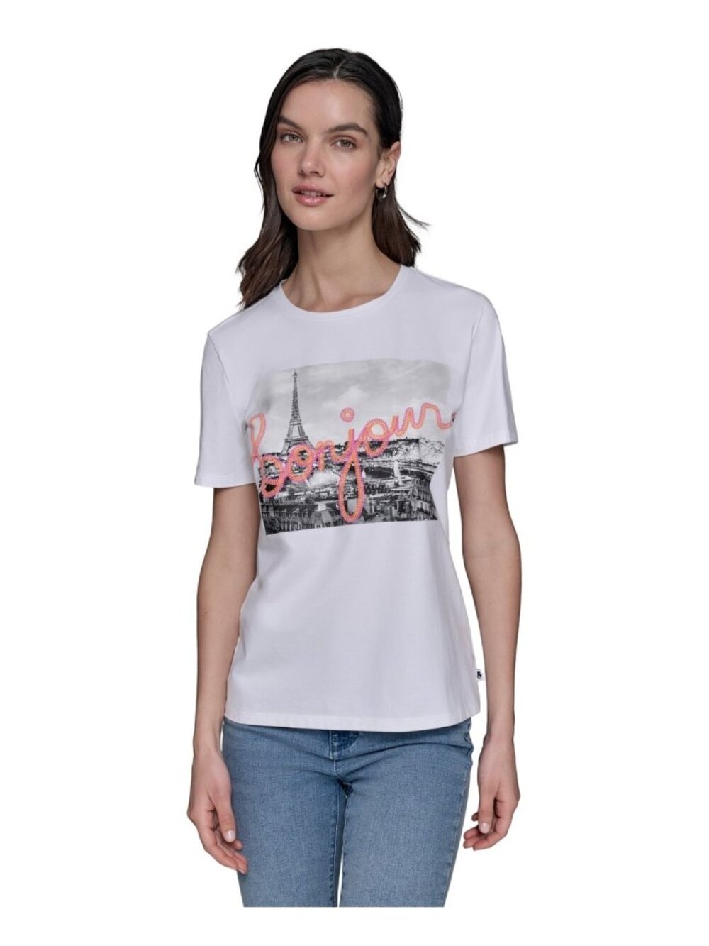 KARL LAGERFELD PARIS Women's Bonjour Paris Graphic T-Shirt White Size M $59